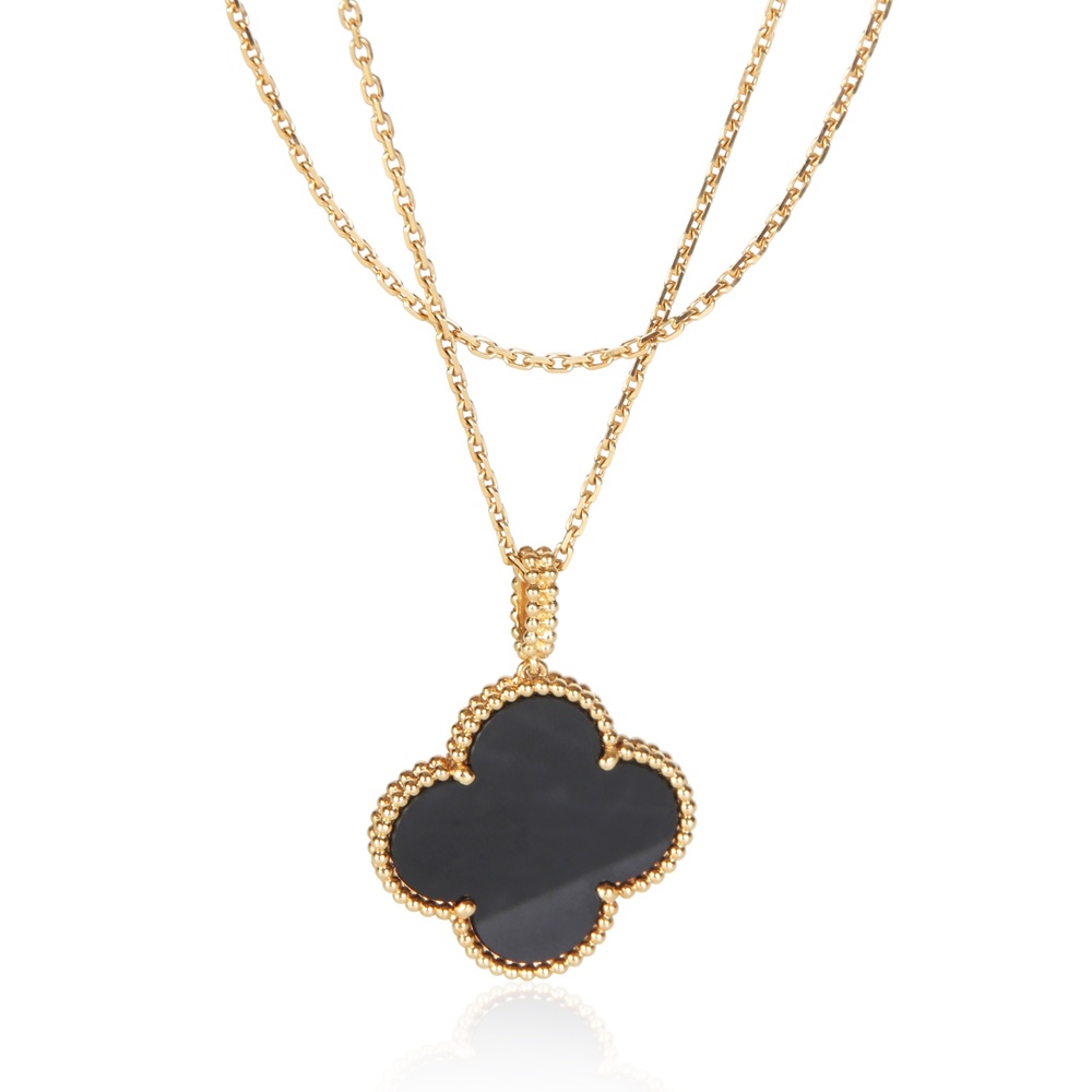 Van Cleef & Arpels Yellow Gold Onyx Magic Alhambra Necklace